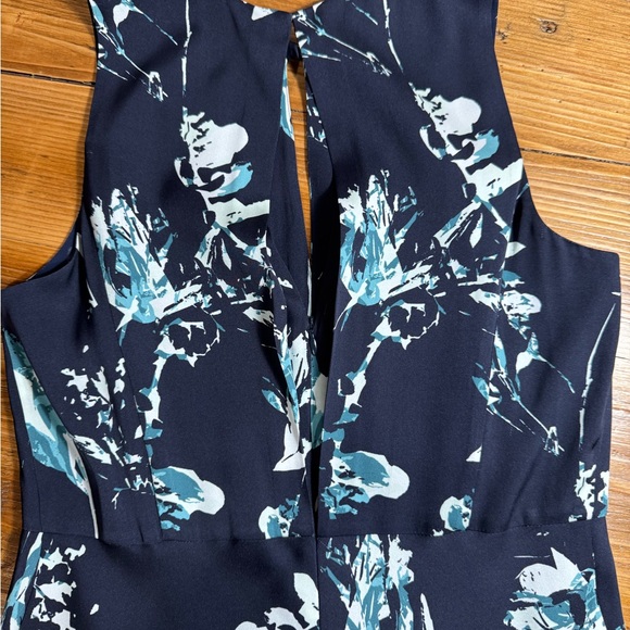 Classiques Entier Womens Navy Floral Sleeveless keyhole Silk A-line Midi dress 6 - Picture 12 of 16